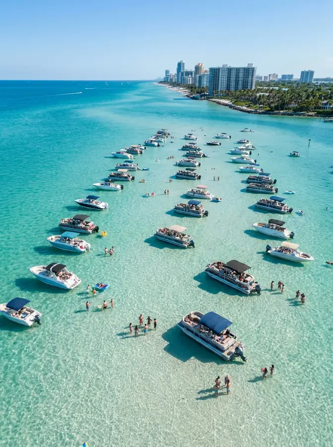 Boats anchored at the Haulover Sandbar