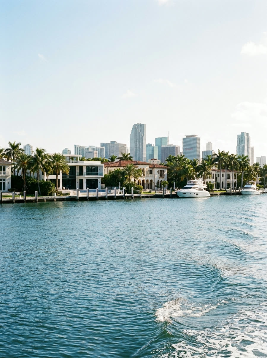 Miami skyline and Millionaire's Row from the water